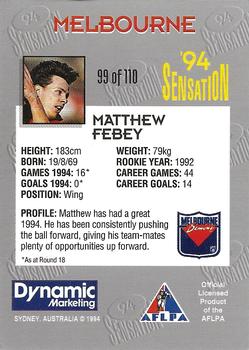 1994 AFL Sensation #99 Matthew Febey Back